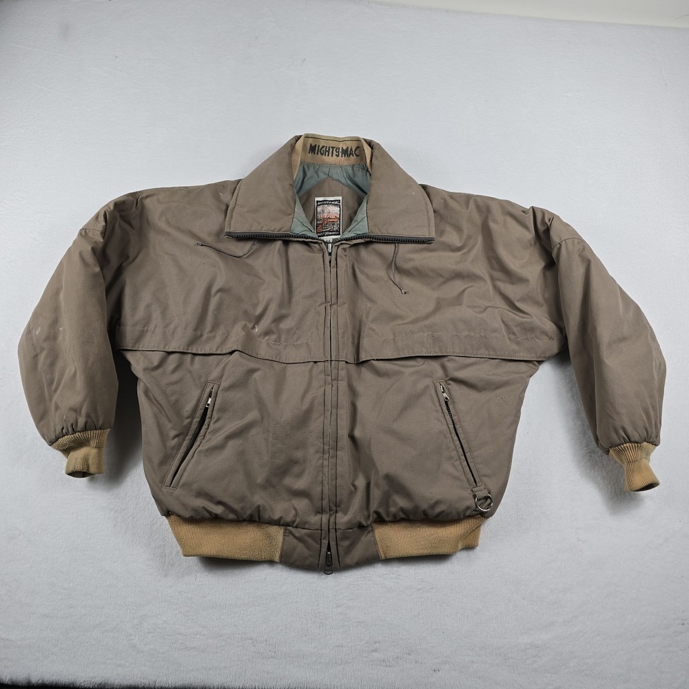 Mighty Mac Vintage Bomber Jacket Men 44 Beige Insulated Out O' Gloucester Coat